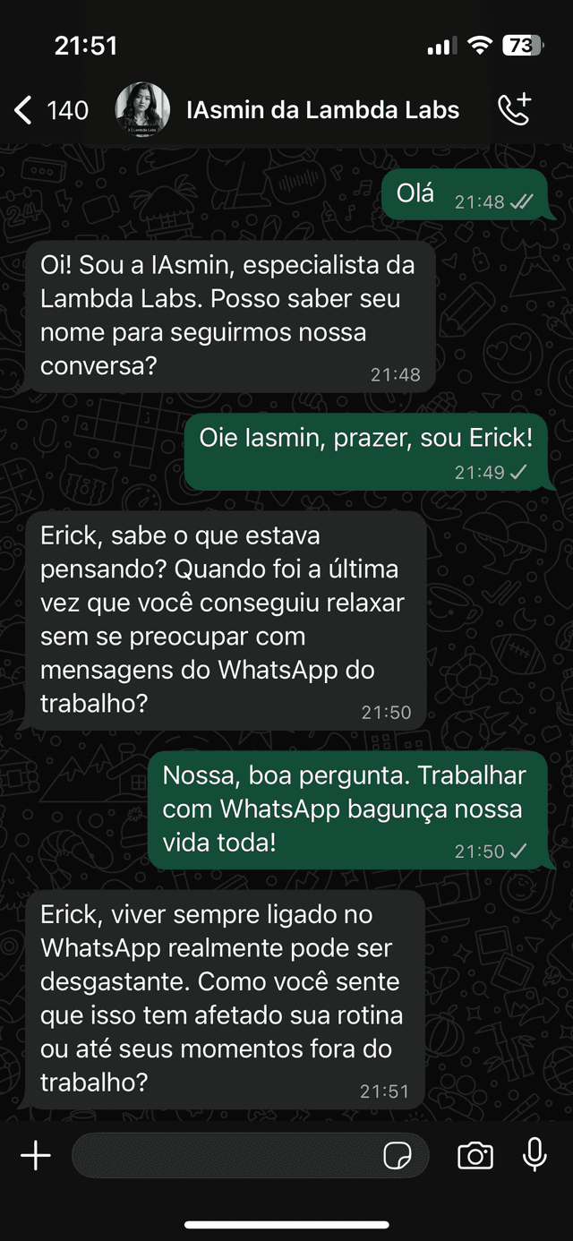 Demonstração da conversa com a IA de vendas no WhatsApp